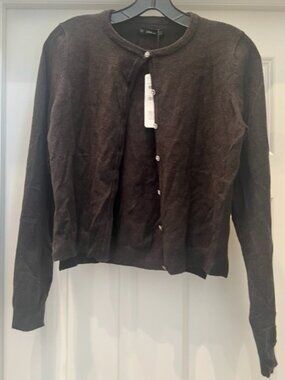 Zara Knit Collection Women Long Sleeve Cardigan Grey Jewel Buttons Size M